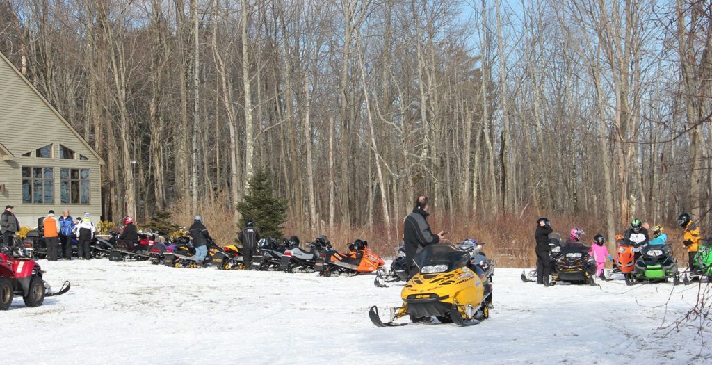 Parked snowmobiles