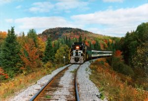Train through fall foliage